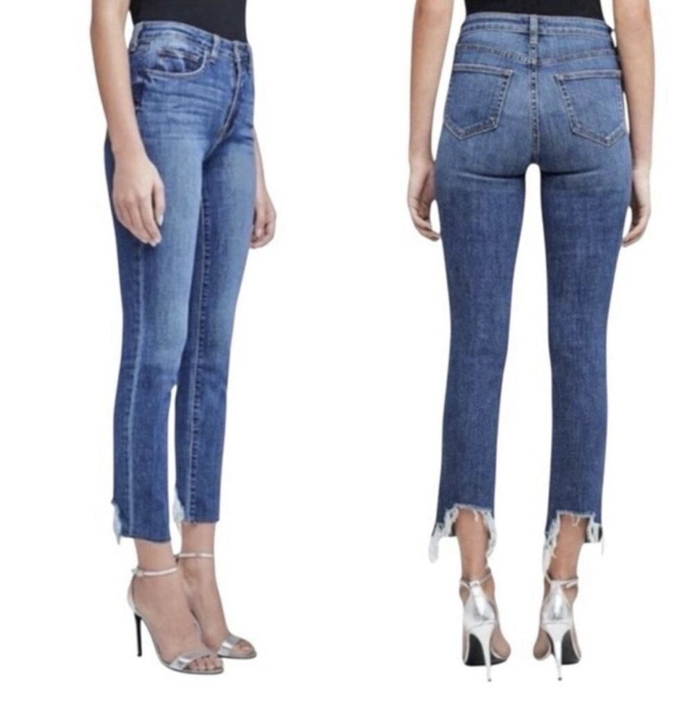 L'AGENCE Lorelei Jeans Women 25 Blue High Rise Straight Leg Raw Hem
